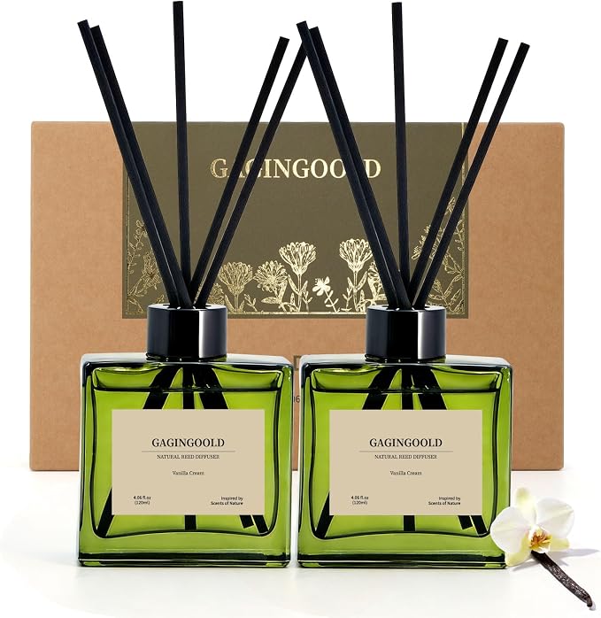 Reed Diffuser Set, 4 fl oz Vanilla Cream 2 Pack Scent Diffuser with 20 Sticks, 180 Days Long Lasting Elegant Home Fragrance for Bathroom Bedroom Office Decor Air Fresh