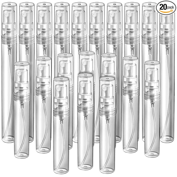 Teenitor 20Pcs Mini Spray Bottles, 10ml 5ml Perfume Atomizer Fine Mist, Plastic Perfume Bottles Empty, Clear Perfume Travel Refillable Spray Bottle