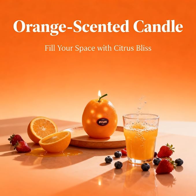 Orange-Shaped Scented Candle,160G Realistic Fruit Design,Citrus Essential Oil,Natural Soy Wax Aroma Decorative Candle for Table Photo Prop Birthday,Perfect for Kitchen Decor & Joyful Gifting (Orange)