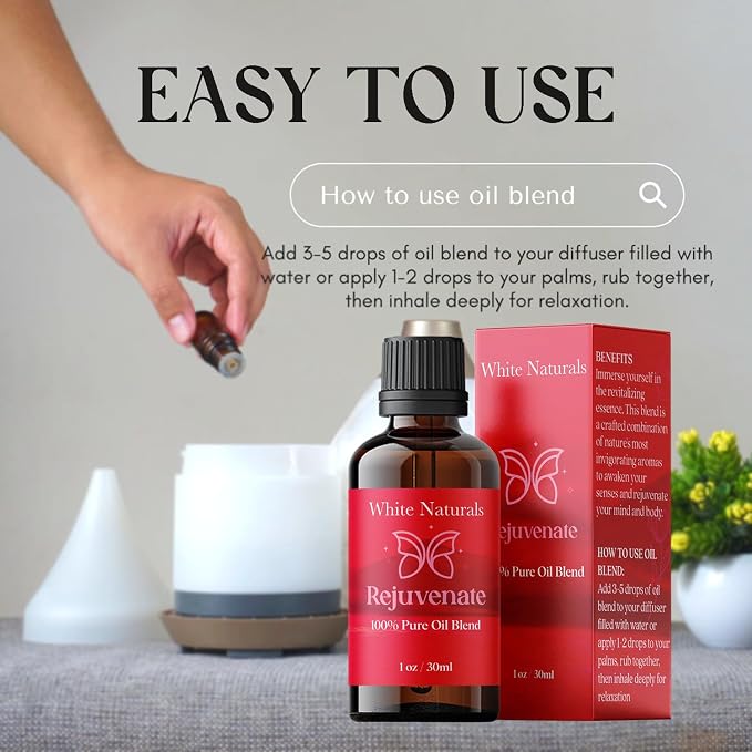 White Naturals Rejuvenating Essential Oil Blend – Energizing Aromatherapy Oil for Skin and Mind, 100% Pure & Natural Essential Oils for Relaxation, Focus & Mood Boost, 1oz