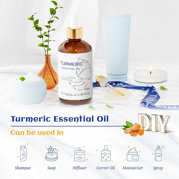 HIQILI 100ML Turmeric Oil for Face Skin Care, Aromatherapy, Use After Dilution- 3.38 Fl Oz
