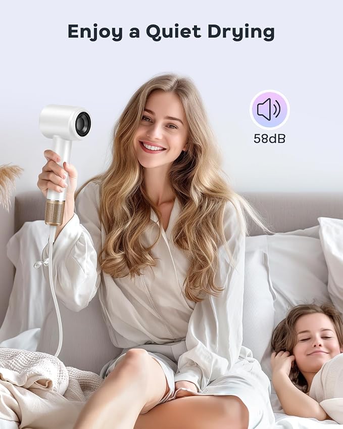 Bopcal Hair Dryer - 1-5 Mins Fast Drying Ionic Blow Dryer, 150,000RPM High-Speed, 500M Negative Ions Reduce 70% Frizz, Low Noise with Magnetic Diffuser & Nozzle, Home Travel Salon Use, Dark Black
