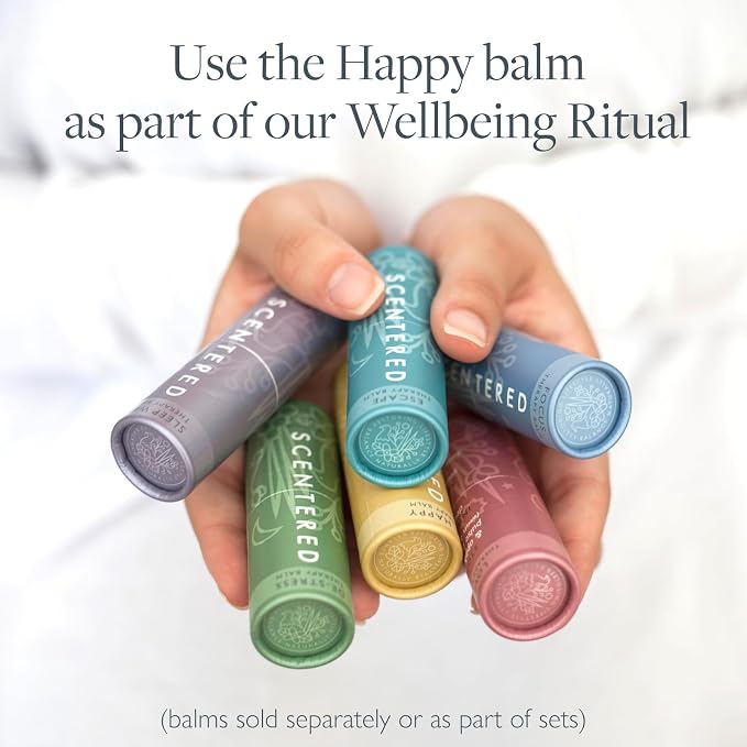 Scentered Aromatherapy Balm Stick - Happy - Mood Boost Roll On Essential Oils Blend for Positive Thinking - Grapefruit, Cedarwood, Lemon Myrtle Essential Oil - Positive Gifts for Women