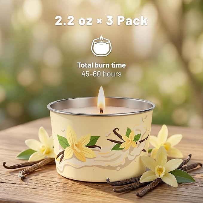 Vanilla Candle 3 Pack, 2.2oz Vanilla Scented Candles for Home Relaxation, Natural Soy Wax with Essential Oils, Birthday Valentine Housewarming Gifts Candle for Women Men