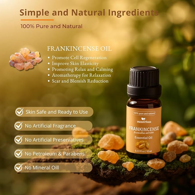 Skin Safe Frankincense Essential Oil for Face and More, 100% Natural & Pure Frankincense Oil for Skin, Candle Making, Body Massages, Therapeutic Grade Essential Oil, Woody & Soothing Scent, 10ml