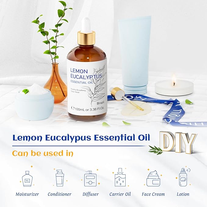 HIQILI Lemon Eucalyptus Oil, for Spary, Diffuser, Indoors, Outdoors, Garden, Yard - 3.38 Fl Oz