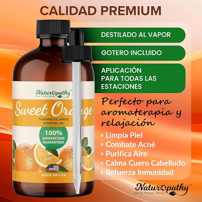 Naturopathy Sweet Orange Essential Oil Therapeutic Grade Premium Quality Oil with Glass Dropper - Huge 4 fl. Oz - Perfect for Aromatherapy and Relaxation