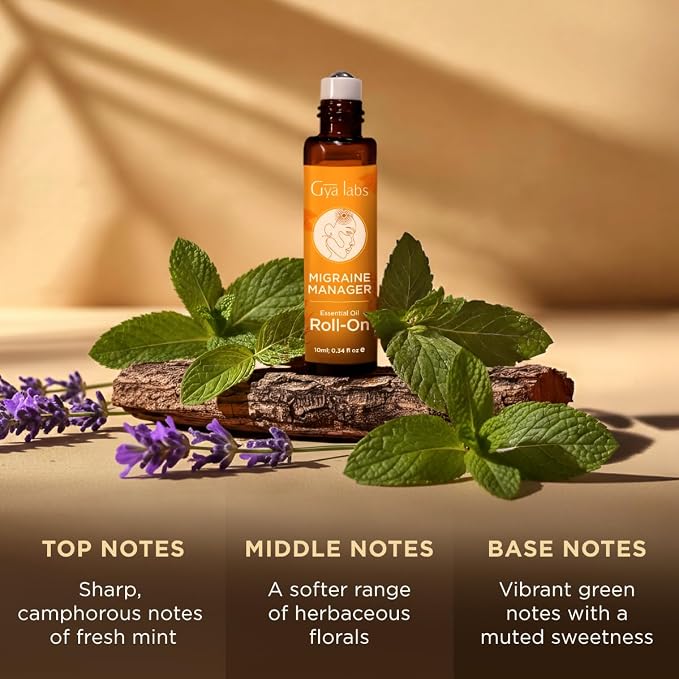 Gya Labs Migraine Manager Essential Oil Roll On - 0.34 Fl Oz - Travel Size Roller for Camping, Skin, Aromatherapy Relief, Convenience