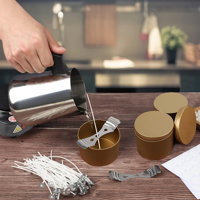 BBAXI Candle Making Kit with Hot Plate for Adults,Candle Wax Melter for Melting,Including Pouring Pot, Hot Plate,5lb Soy Wax,Stain Spoon,Cotton Wicks,Center Devices,Wick,Thermometer.