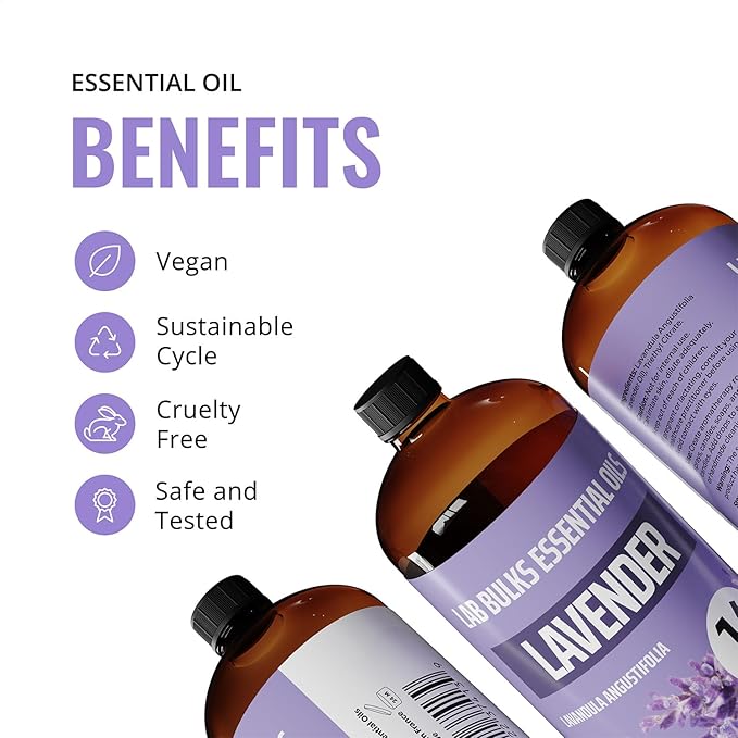 Lab Bulks Essential Oil Lavender Essential Oil 16 oz Bottle for Diffusers, Candles, & Home – Aromatherapy Oil 1 Pack