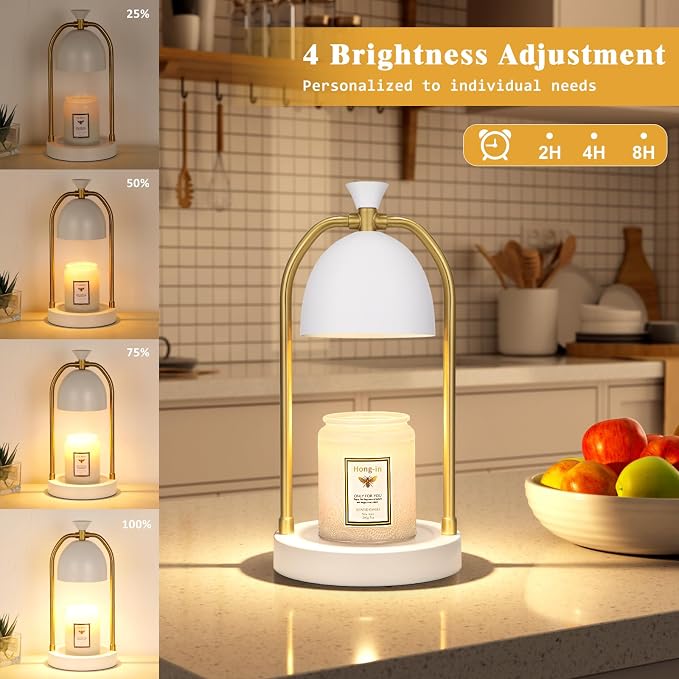 Hong-in White Candle Warmer Lamp with Timer-Unique Happy Birthday Gifts for Women and Men, Fun Gift Ideas for 30th, 40th, 50th and 60th Birthdays for Gold Home Decor