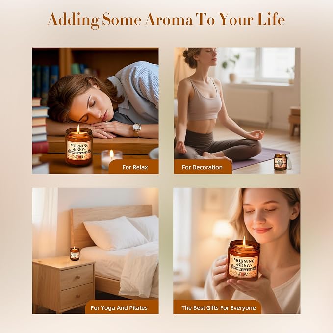 Coffee Soy Candle - Coffee Scented Candles for Home, Candles Gifts for Women, 4oz Amber Jar + Silvery Lid, 20+ Hours Burn Time, Aromatherapy Gifts for Men