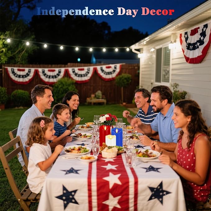 VEEKI 4th of July Flameless Candles, Set of 3 Patriotic LED Candles with Remote & Timer, Flickering Electric Pillar Candles Battery Operated, Red White Blue Candles for Home Independence Day Decor