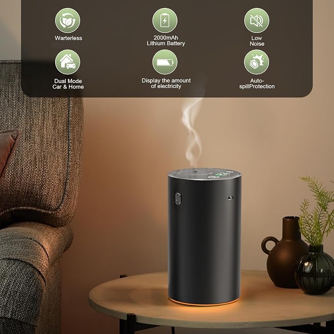Waterless Essential Oil Diffuser,Rechargeable Aromatherapy Diffuser,Mini Scent Air Machine,Automatic Shut-Off,20ml Capacity Long-Lasting Endurance,7 Adjustable Mist Levels for Home,car,Room,Office