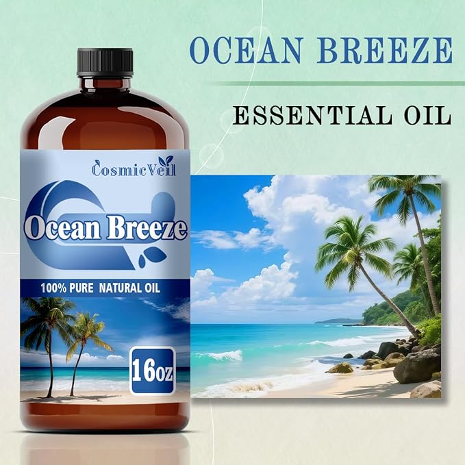Ocean Breeze Essential Oil Ocean Breeze Oil for Aroma Diffuser,Humidifier,Home Fragrance,Cleaning,Body Care,Massage,Yoga,DIY Candle,DIY Soap CosmicVeil（Ocean Breeze，16 Fl Oz (Pack of 1)）