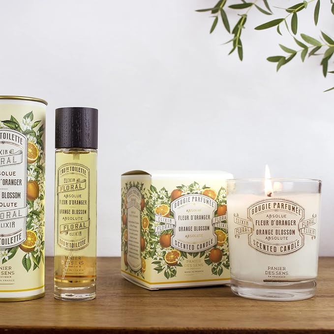Panier des Sens Orange Blossom Candle - Hand-Poured in Provence, France - Long Lasting Scented Candles - up to 55 Hours Burn Time - Orange Scented Candle - 100% Natural Cotton Wick - 6.3 oz