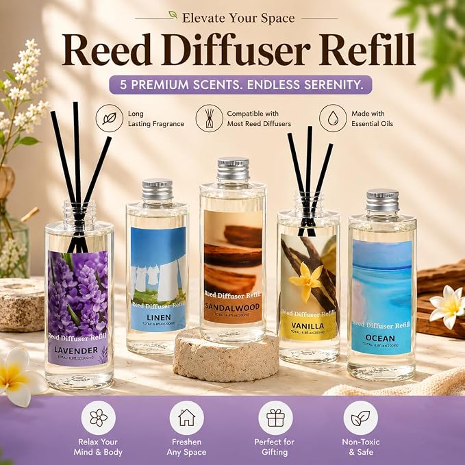 SCENTORINI Reed Diffuser Oil Refill, Ocean Diffuser Oil 6.76 Fl Oz, Natural Scented Essential Oil Refill Long Lasting Summer Home Fragrance for Bathroom Room Spa Aromatherapy Hotel Decor