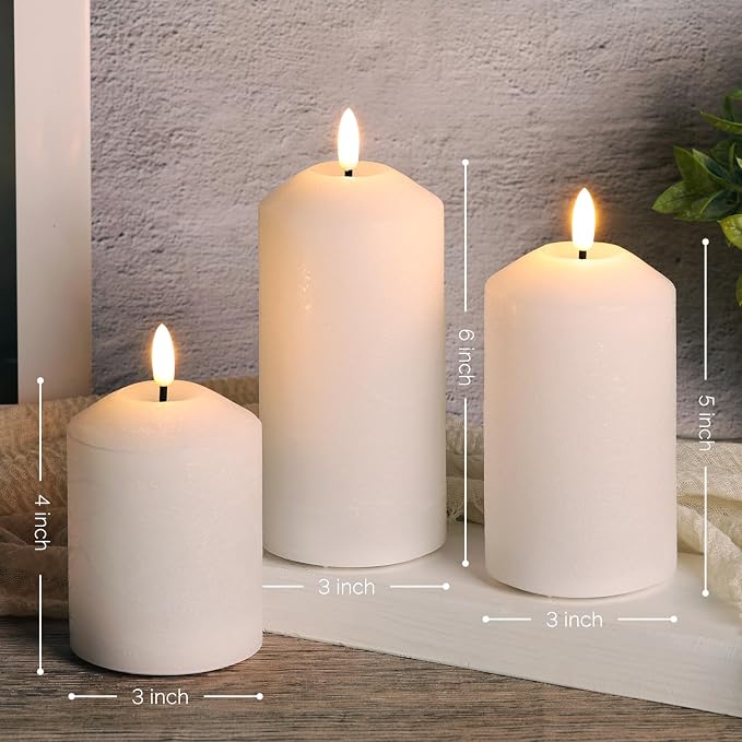 White Flameless Pillar Candles with Remote, Real Wax LED Candles Battery Powered Flickering Set of 3