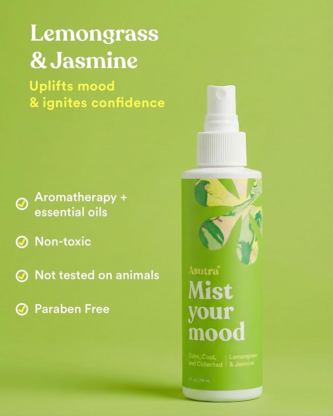 Asutra Lemongrass & Jasmine Multi-Use Natural Aromatherapy Room Spray, Calming Linen & Pillow Mist, Fabric Spray for Sleep & Bed, 4 fl oz