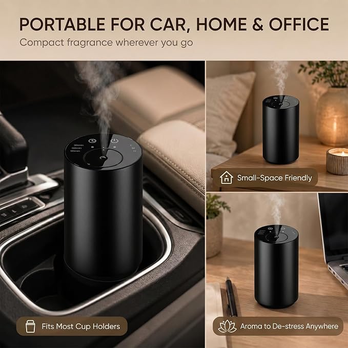 Oxdigi Waterless Essential Oil Diffuser, Portable Scent Air Machine with Timer & 3 Mist Modes for Home, Car, Office, Bedroom and Hotel, Black
