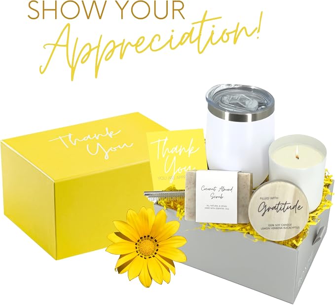 Boxzie Thank You Gifts for Women, Appreciation Gift Box Set, Gratitude Candle Basket - Thoughtful Boxes for Employee, Boss, Coworker, Hostess, Secretary, Teacher, Female Friend