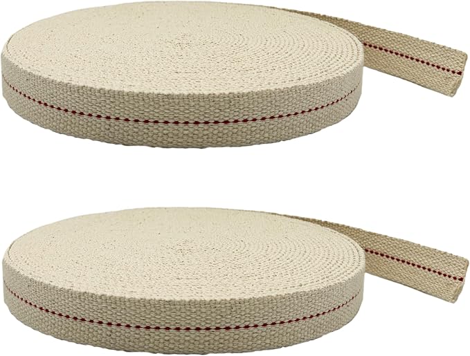 Light of Mine - 7/8" Inch 33' Foot, 100% Cotton Flat Wick - 2 Pack for Paraffin Oil, Kerosene Based Lanterns, and Oil Lamps with Genuine Red Stitch (7/8" - 33' Roll, 2pk)