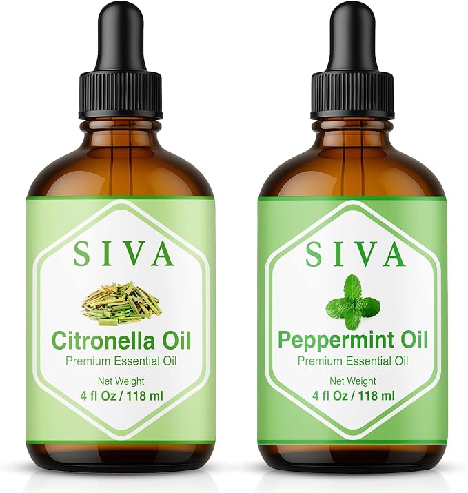 Siva Citronella Essential Oil and Peppermint Essential Oil 4oz Bundle Super Saver Combo – Premium Grade Value Set for Aromatherapy, Skincare and Haircare