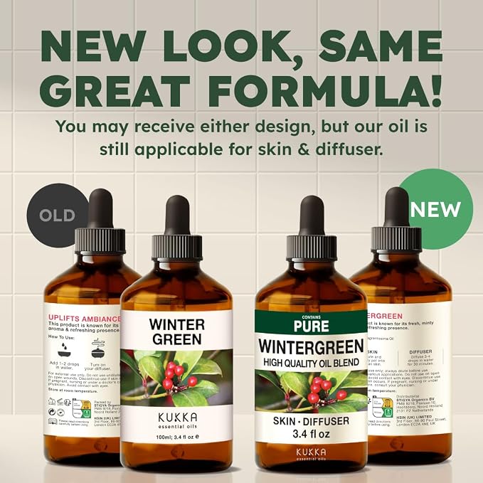 100% Pure Wintergreen Oil - 3.40 Fl Oz Wintergreen Essential Oil for Hair, Skin, Diffuser, Aromatherapy & DIY Soap Making Scent
