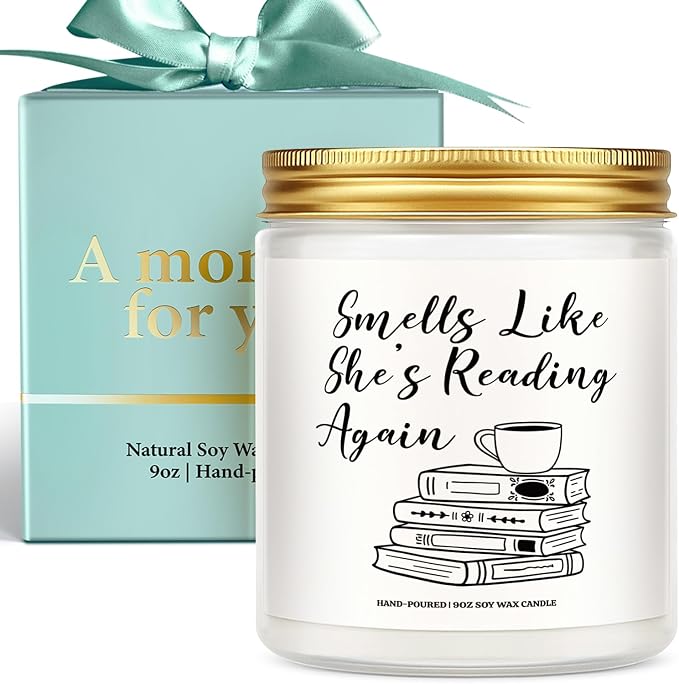 Funnyuncle Book Lover Gifts, Bookish Candle for Women, Teacher, Readers, Bookworm, Librarian, Dark Romance Decor 9oz Lavender Scented Soy Wax Candle Gifts for Mother's Day Birthday Christmas