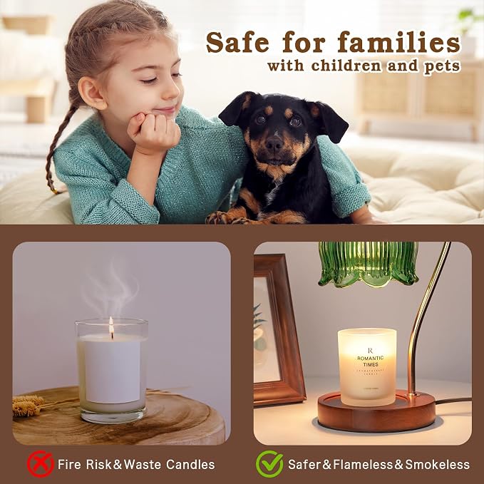 Funistree Green Candle Warmer Lamp with Timer, Christmas Gifts, Dimmable Flower Candle Lamp Warmer, Vintage Birthday Gifts for Women, Mom, Female Friend, Aromatic Candle Light for Yankee Candles