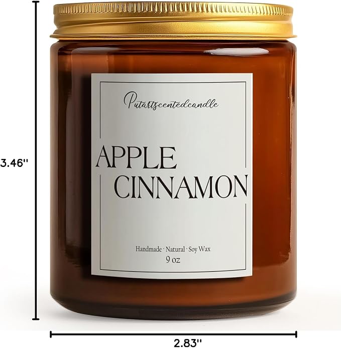 Cinnamon Apple Scented Candles for Home, Natural Soy Wax Aromatherapy Candle Gifts for Men & Women, Highly Scented & Long Lasting Non Toxic Jar Candle for Stress Relief (9oz)
