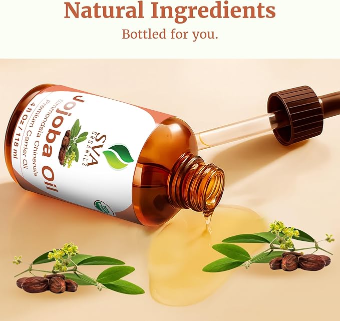 SVA Jojoba Seed Oil Organic - 4 Fl Oz – 100% Natural Cold Pressed Organic Jojoba Oil - for Face, Skin Care, Hair Care, Scalp Massage & Body Massage – Carrier Oil with Dropper