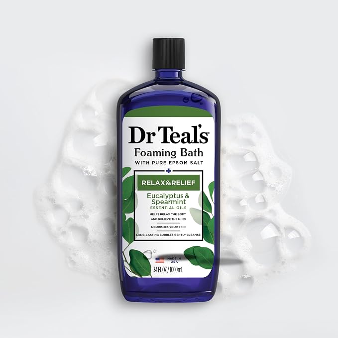 Dr Teal's Foaming Bath with Pure Epsom Salt,Relax & Relief with Eucalyptus & Spearmint,34 fl oz,2 Count (Pack of 6)