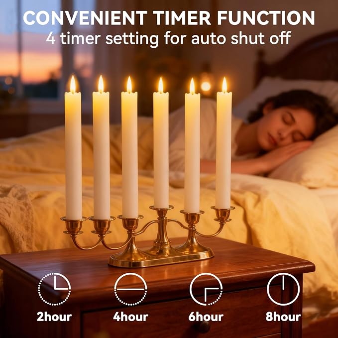 Flameless Taper Candles 9.9 Inch Battery Operated – 6 Pack Beige Realistic Flickering Flame Remote Control Dimmable LED Candles with Timer for Chandelier Candelabra Wedding Holiday Decor