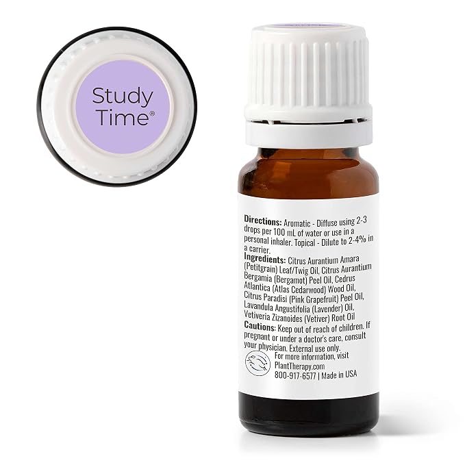 Plant Therapy KidSafe Study Time Essential Oil Blend 10 mL (1/3 oz), 100% Pure, Undiluted, Aromatherapy for Focus, Mind Calming, Concentration Blend for Kids