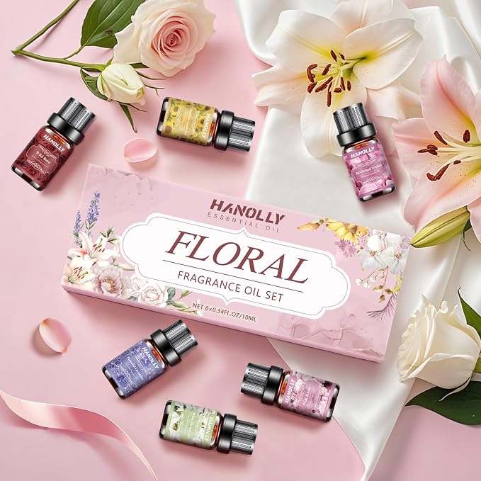 Floral Essential Oils Set - 6 Premium Fragrance Oil for Diffusers, Candle Making, Humidifier - Pink Peony, Wild Rose, Lavender, Sunflower Sandalwood, Bewitched Orchid, White Lily Aromatherapy Oil