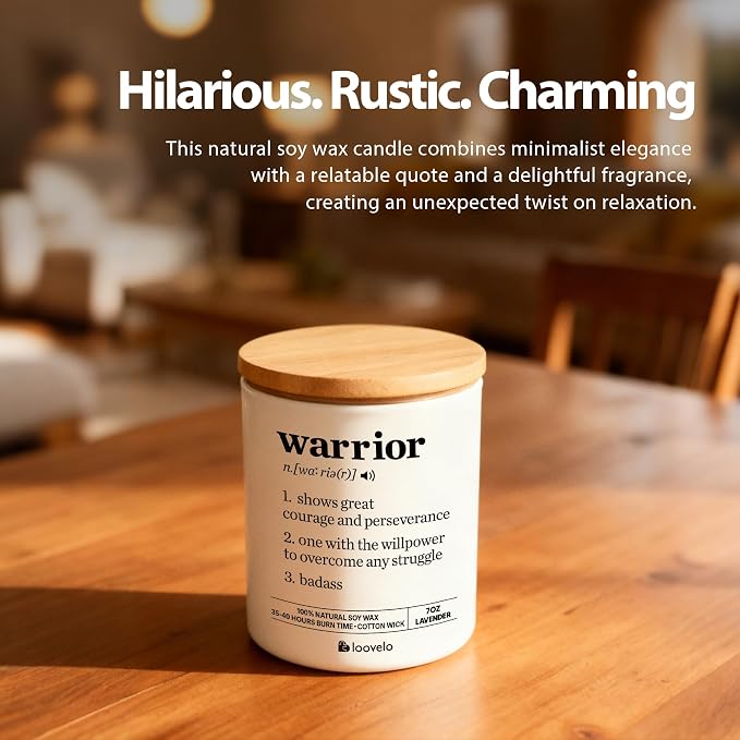 Warrior Definition Motivational Scented Candle for Home Office Inspirational Gifts Cancer Patient Survivor Sobriety Gifts Jar Candle (7 oz, Lavender)