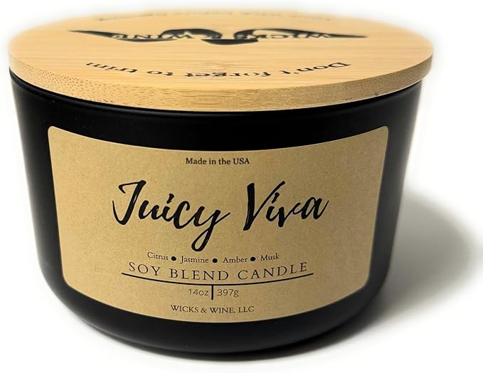 Wicks & Wine Soy Blend 3-Wick Cotton CORE Candle 14oz (Juicy Viva)