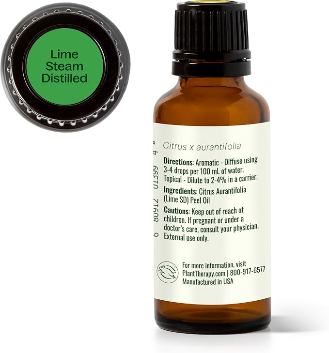 Plant Therapy Lime Steam Distilled Essential Oil 30 mL (1 oz) 100% Pure, Undiluted, Fresh Scent, Mood Boosting, Immune Support