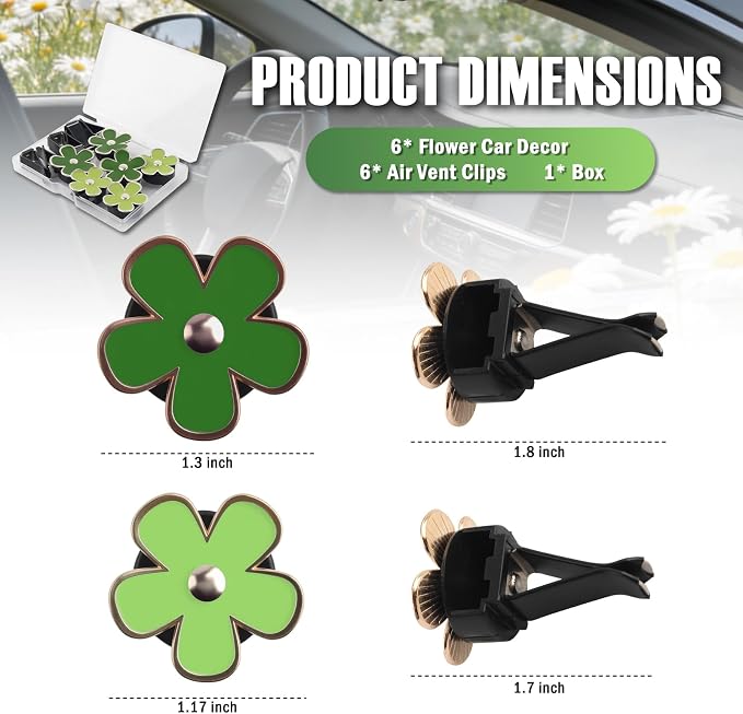 6PCS Flower Car Vent Clips Cute,2 Sizes Car Air Vent Clips for Cars Decorations Interior,Universal Cars Diffuser Vents Clip as Dashboard Decorations for Vertical/Horizontal Vents
