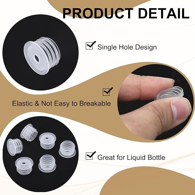 PATIKIL Bottle Adapter 0.59"/15mm Press in Plugs Clear 25Pcs, 0.17" Hole | for Oral Dispenser Liquid Oil Plastic Glass Bottles Stopper