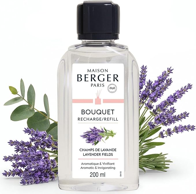 MAISON BERGER Reed Diffuser Refill, 200 ml, Lavender Fields | Fragrance Refill for Reed and Ceramic Diffusers, Passive Diffusion, ~6 Weeks, No Flame or Electricity, Made in France