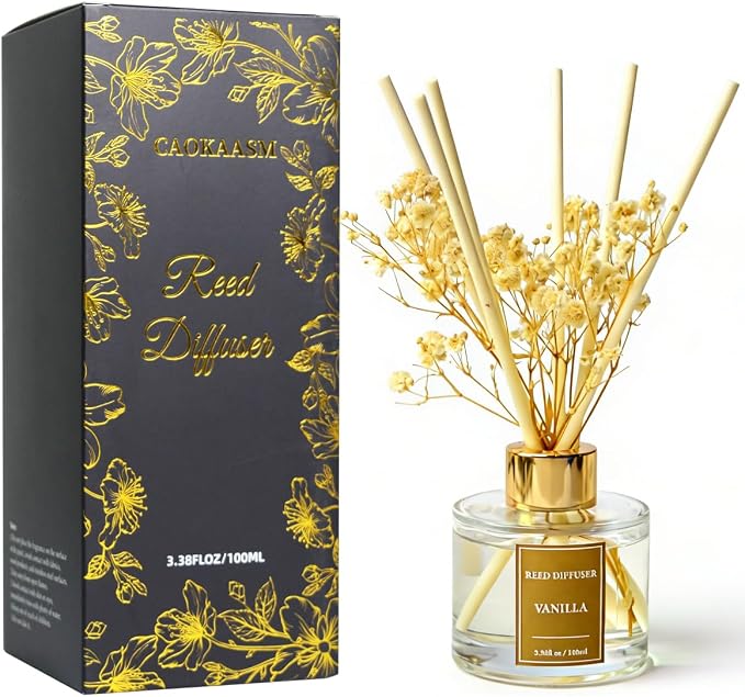 Reed Diffuser Set-Vanilla Scent Fragrance Oil Diffuser with 6 Reed Sticks | Home & Bedroom Bathroom Decor,3.38 fl oz (100ml)