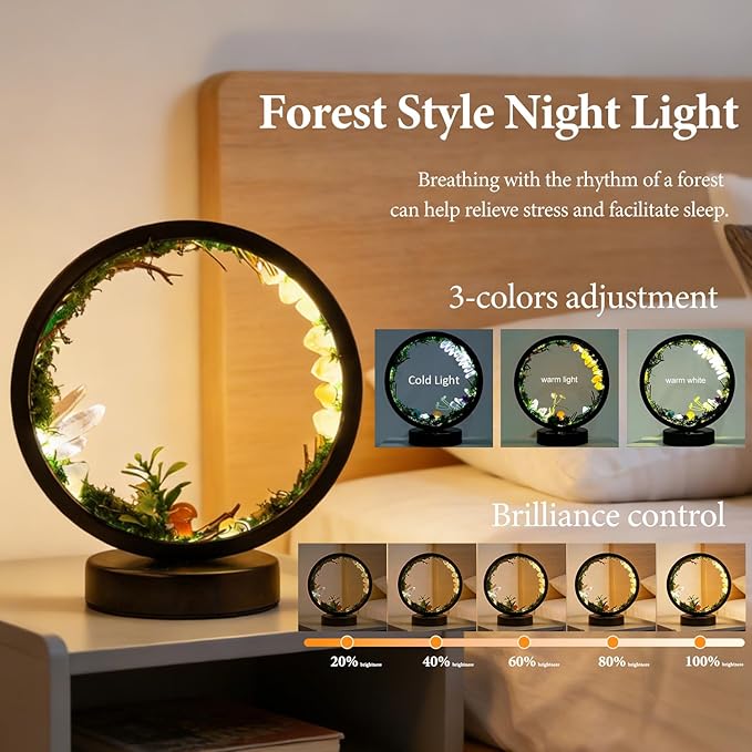 Runyangshi Forest Style Natural Citrine Night Light Healing Crystal USB Port 3 Colours Dimming Mode Lamp Suitable Night Lamp for Bedroom Home Decor Gift