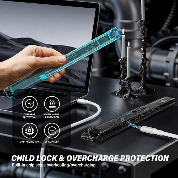 KTEBO® 2 Pack Electric Candle Lighters - 7.4 inch Long USB Rechargeable Plasma Arc Lighter Windproof Flameless Lighter for Scented Candles, Grill, Camping - See-Through Tech Design, Stocking Stuffers