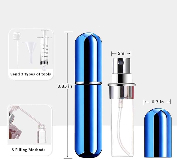 Refillable Perfume Atomizer Travel Spray Bottle for Cologne - 5ml Portable Refill Pump, Empty Mini Cosmetic Dispenser for Traveling (6 Pack, 6 Colors)