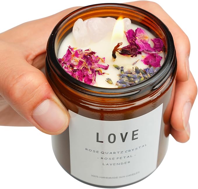 Love Spell Candles, Ritual, Soy Wax Crystal, Manifesting, Garnet, Rose Quartz, Pink Crystal Candles.(Love)