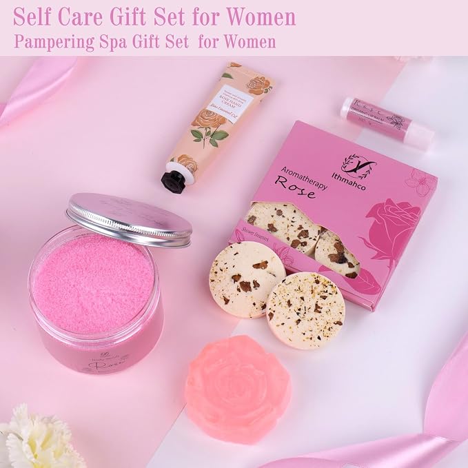 Mothers Day Spa Gifts for Women, Bath Gift Baskets, Birthday Relaxing Spa Self Care Gifts for Women, Home Rose Bath Shower Care Package for Wife, Mothers Day Gift Basket for Mom Her Friends