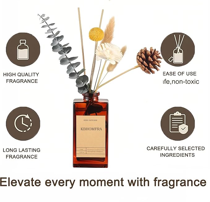 Reed Diffuser Set with Flower, 5.07oz Sea Salt Sage Jasmine Diffuser Stick Scent of Fragrance Essential Oil,for Bathroom Diffuser Home Bedroom Office Décor