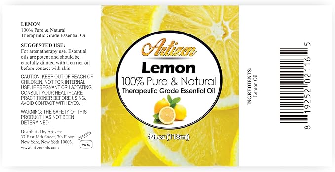 Artizen 4oz Oils - Lemon Essential Oil - 4 Fluid Ounces